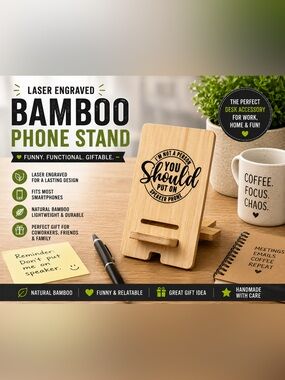 Funny Bamboo Phone Stand “Put on Speaker Phone” Engraved